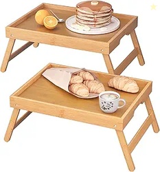 2 Pack Bamboo Bed Tray Table 