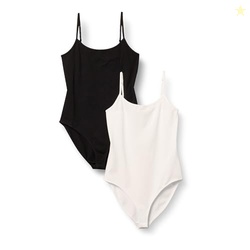 Amazon Essentials Women's Slim-Fit Cami Bodysuit, Pack of 2, Black/Whi