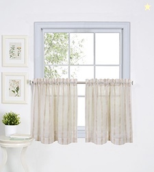 Elrene Home Fashions Linen Stripe Rod Pocket Cafe/Kitchen Tier Window 