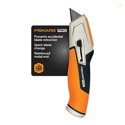 Fiskars Pro Retractable Utility Knife, Heavy Duty Box Cutter with Carb
