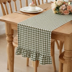 Green White Gingham Ruffled Table Runner 118 x 13.8