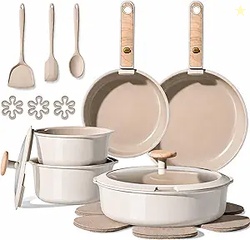 CAROTE Ceramic Pots and Pans Set Cookware Set Detachable Handle, 19 Pc