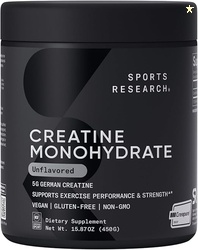 Sports Research Creatine Monohydrate Powder w/Creapure - Gain Lean Mus