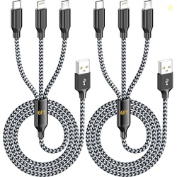 IDISON 3 in 1 Multi Charging Cable 6FT 2Pack, MFi Certified USB A Char