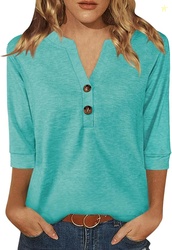 Dimur Womens Tops 3/4 Sleeve V Neck Button Down Shirts Business Casual