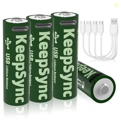 KeepSync Rechargeable Lithium AA Batteries, 1.5V Constant Output, Char