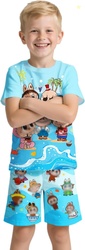 Boys Girls Fashion Shirt Set Kids Graphic Short Sleeve and Shorts Casu