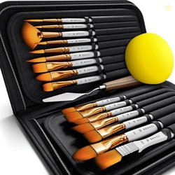 Artist Paint Brush Set of 16 - Includes Spatula Palette Knife, Sponge 