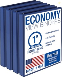 Samsill 1 Inch 3 Ring Binders, Economy Round Ring, Clear View Cover, 2