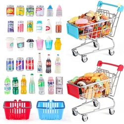 134pcs Mini Shopping Cart Basket Miniature Food Drink Bottle Supermark