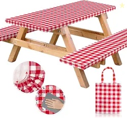 RNOONY Vinyl Fitted Picnic Table Cover with Bench Covers and Bag 6ft O