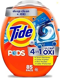 Tide 4-in-1 Ultra Oxi PODS Laundry Detergent Pacs 85 Count, HE Compati