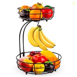 Auledio Iron 2-Tier Countertop Fruit Vegetables Basket Bowl Storage Wi