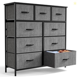 edx Fabric Dresser for Bedroom 9 Drawer Grey