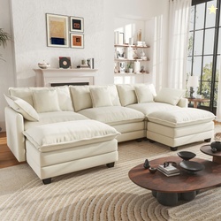 BedLuxury 111.5'' Modular Sectional Sofa with Movable Ottomans U Shape