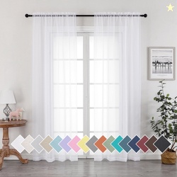 OVZME White Sheer Curtains 84 inch Length 2 Panels Set Semi Transparen