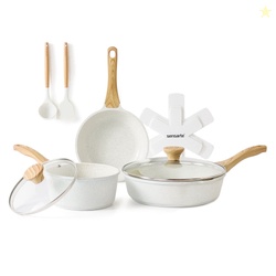 SENSARTE 10-Piece Ceramic Pots and Pans Set White Induction Nonstick C