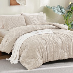 ANGENIA King Size Comforter Set with Sheet 7 Pieces Beige Bed in a Bag
