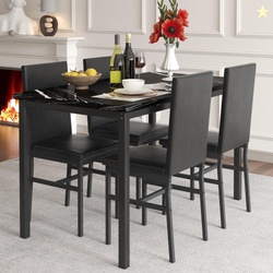 5 Piece Dining Table Set Modern Faux Marble Tabletop and 4 PU Leather 