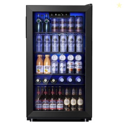 Simzlife 130 Can Beverage Refrigerator with Glass Door for Home 17.3 i