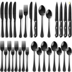 Astercook 25-Pieces Black Silverware Set with Steak Knives Black Flatw