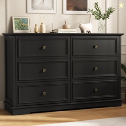 IDEALSOUL Black Dresser6 Drawer Dresser for bedroomRetro Wood Storage 