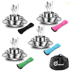 Odoland 29pcs Stainless Steel Utensils Camping Mess Kits with Bowls Pl