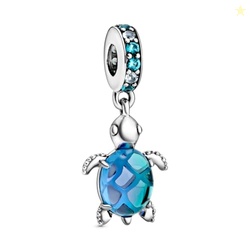 PANDORA Murano Glass Blue Sea Turtle Dangle Charm - Compatible Moments
