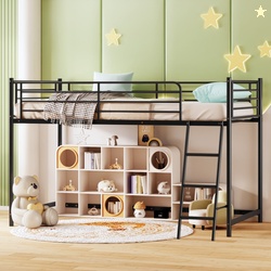 Zimtown Junior Metal Twin Loft Bed Black