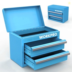 WORKPRO Mini Metal Tool Box with 2 Drawers and Top Storage Small Tool 