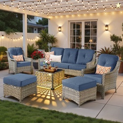 Ovios 6 Pieces Outdoor Furniture Set High Back All-Weather Wicker Pati