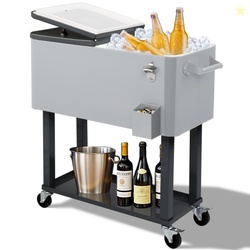 Ktaxon 80 Qt Rolling Ice Chest Cooler Cart Outdoor Trolley with Storag