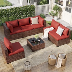 ELPOSUN 7 Pieces Patio Furniture Set All Weather Outdoor Sectional Sof