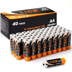 LiCB 1.5 Volts Alkaline AA Batteries 40 Pack Long-Lasting Alkaline Dou