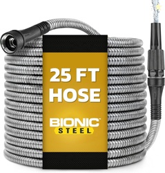 BIONIC STEEL 25 Ft Metal Garden Hose with Sprayer Nozzle Non Kinking D