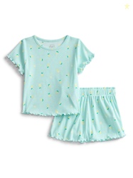 Wonder Nation Toddler Girl's Ribbed Print Tee and Shorts 2-Piece Pajam