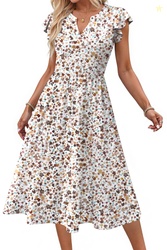 Fantaslook Summer Dresses for Women Ruffle Sleeve V Neck Midi Dresses 
