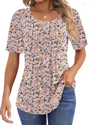Fantaslook Blouses for Women Pleated Short Sleeve Tunic Tops Dressy Ca