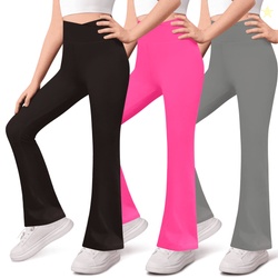 Sweet Hearts 3-Pack Girls Leggings- High Waist Wide Leg Flare Leggings