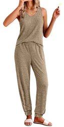 Fantaslook Womens Pajamas Sets V Neck Tank Tops and Long Pants Two Pie