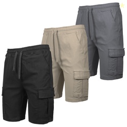 3-Pack Mens Flex Cargo Shorts with Elastic Waistband and Drawstring  C
