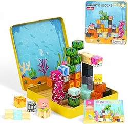 49PCS Mini Magnetic Blocks Ocean Theme  Sea Life STEM Building Cubes E
