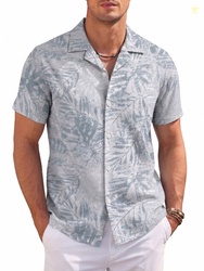 GIRUNS Men's Hawaiian Beach Short Sleeve Button Down Shirt Tropical Cu