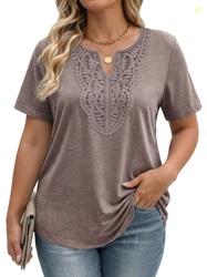 Fantaslook Lace Plus Size Tops for Women V Neck Short Sleeve Blouses S