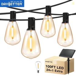 DAYBETTER 100ft Solar Outdoor String Lights with 24 Shatterproof Bulbs