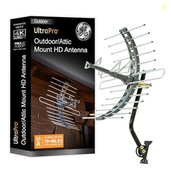 GE Outdoor HD Digital TV Antenna, Long Range Smart TV Antenna, Support