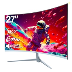 Gawfolk 27 inch Curved Monitor 100hz PC White Computer Gaming Monitor 