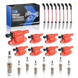 ENA Set of 8 Red Square Ignition Coil Pack and 7mm Red Wires Set with 