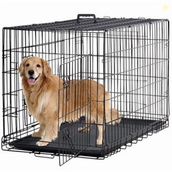 BestPet 48 inch Foldable Metal Dog Crate for Large Dogs Double Door Di