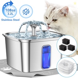 Ophanie 108oz/3.2L Stainless Steel Cat Water Fountain with Replacement